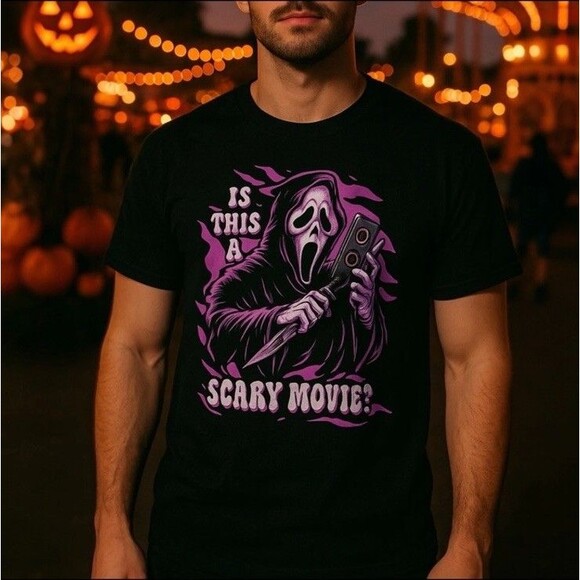 Scary Movie Ghostface Graphic Tee M Black Halloween Purple Horror Spooky - Picture 1 of 8